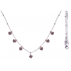 Collier argent rhodié 3,6g - pampilles cúurs - 2 tons - 40+5cm