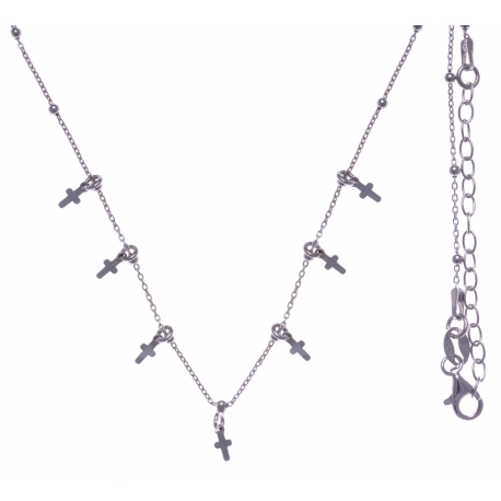 Collier argent rhodié 3,2g - pampilles croix - 40+5cm