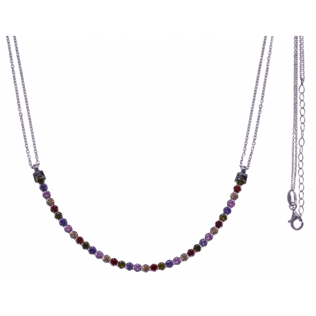 Collier argent rhodié 4g - petite rivière cristaux de swarovski - couleur : mult