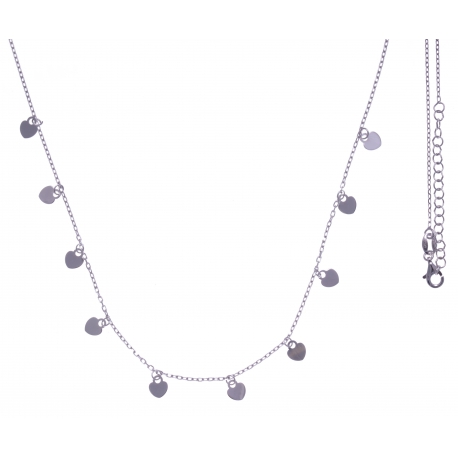 Collier argent rhodié 3,1g - pampilles - cúurs - 42+5cm