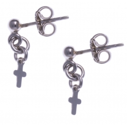 Boucles d'oreille argent rhodié 1g - croix