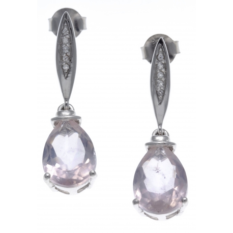 Boucles d'oreille argent rhodié 4,1g - poire 8*12mm - quartz rose - topaze blanc