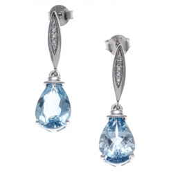 Boucles d'oreille argent rhodié 4,1g - poire 8*12mm - topaze bleue - topaze blan