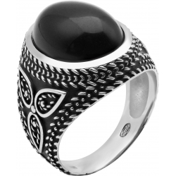 Bague en argent rhodié 9g - 2 tons - onyx véritable - T56 à 70