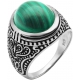 Bague en argent rhodié 8g - 2 tons - malachite - T 56 à 70