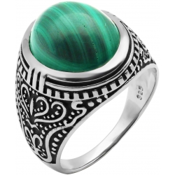 Bague en argent rhodié 8g - 2 tons - malachite - T 56 à 70