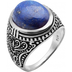 Bague en argent rhodié 8g - 2 tons - lapis lazuli - T 56 à 70