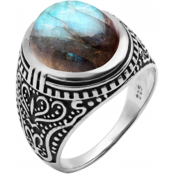 Bague en argent rhodié 8g - 2 tons - labradorite - T 56 à 70