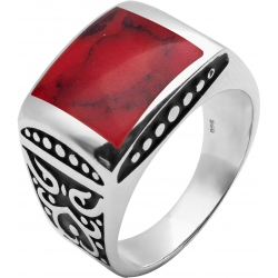 Bague en argent rhodié 7,6g - 2 tons - imitation jaspe rouge - T 56 à 70