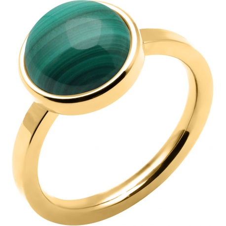 Bague en acier dorés - malachite - cabochon 11 mm - T50 à 62