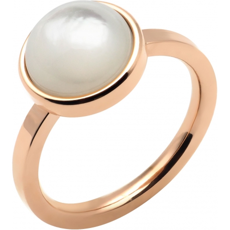 Bague en acier rosé - nacre blanche - cabochon 11 mm - T50 à 62