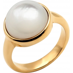 Bague en acier doré - cabochon nacre blanche - 13mm - T50 à 62