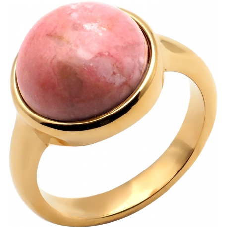 Bague en acier doré - cabochon rhodonite - 13mm - T50 à 62