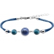 Bracelet en acier et coton bleu - cabochon apatite  -  lapis - apatite -  diamètre 8, 11 et 8mm - 16+4cm