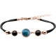 Bracelet en acier rosé et coton noir - cabochon onyx  -  apatite - onyx -  diamètre 8, 11 et 8mm - 16+4cm