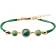 Bracelet en acier doré et coton vert - cabochon zoïsite  -  malachite - zoïsite -  diamètre 8, 11 et 8mm - 16+4cm
