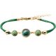 Bracelet en acier doré et coton vert - cabochon zoïsite  -  malachite - zoïsite -  diamètre 8, 11 et 8mm - 16+4cm