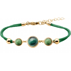 Bracelet en acier doré et coton vert - cabochon zoïsite  -  malachite - zoïsite -  diamètre 8, 11 et 8mm - 16+4cm