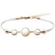 Bracelet en acier rosé et coton blanc - cabochon howlite  - nacre blanche - howlite -  diamètre 8, 11 et 8mm - 16+4cm