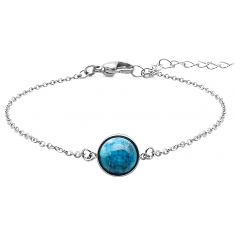 Bracelet en acier - cabochon apatite - 11mm - 16+4cm