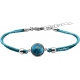 Bracelet en acier et coton bleu - cabochon apatite - 11mm - 16+4cm