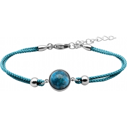 Bracelet en acier et coton bleu - cabochon apatite - 11mm - 16+4cm