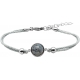 Bracelet en acier et coton gris - cabochon  jaspe sesame  - 11mm - 16+4cm