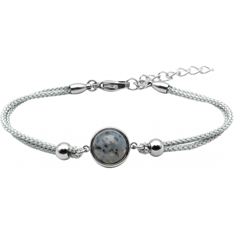 Bracelet en acier et coton gris - cabochon  jaspe sesame  - 11mm - 16+4cm