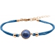 Bracelet en acier rosé et coton bleu foncé - cabochon lapis  - 11mm - 16+4cm