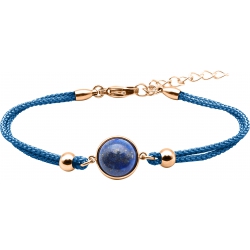 Bracelet en acier rosé et coton bleu foncé - cabochon lapis  - 11mm - 16+4cm