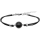 Bracelet en acier et coton noir - cabochon onyx  - 11mm - 16+4cm