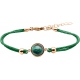 Bracelet en acier rosé et coton vert - cabochon malachite  - 11mm - 16+4cm