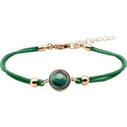 Bracelet en acier rosé et coton vert - cabochon malachite  - 11mm - 16+4cm