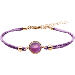 Bracelet en acier rosé et coton violet - cabochon améthyste  - 11mm - 16+4cm