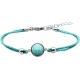 Bracelet en acier et coton vert clair - cabochon amazonite  - 11mm - 16+4cm