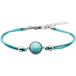 Bracelet en acier et coton vert clair - cabochon amazonite  - 11mm - 16+4cm