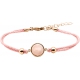 Bracelet en acier rosé et coton rose - cabochon quartz rose  - 11mm - 16+4cm