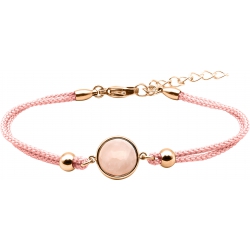 Bracelet en acier rosé et coton rose - cabochon quartz rose  - 11mm - 16+4cm