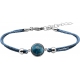 Bracelet en acier et coton bleu - cabochon chrysocolle  - 11mm - 16+4cm
