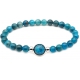 Bracelet élastique - billes apatite 6mm - cabochon acier et apatite 11mm - 18cm