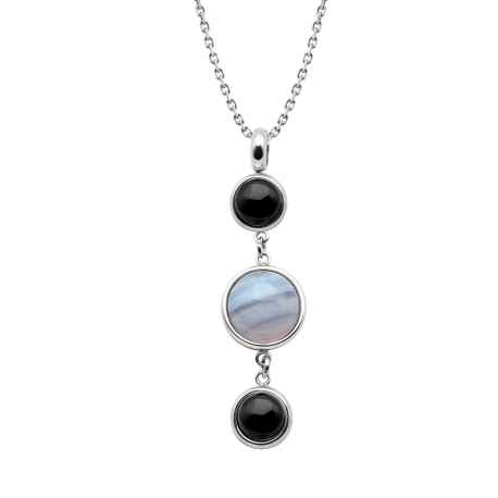 Collier en acier - cabochon onyx  -  agate blue lace - onyx - diamètre 8, 11 et 8mm -  45+10cm