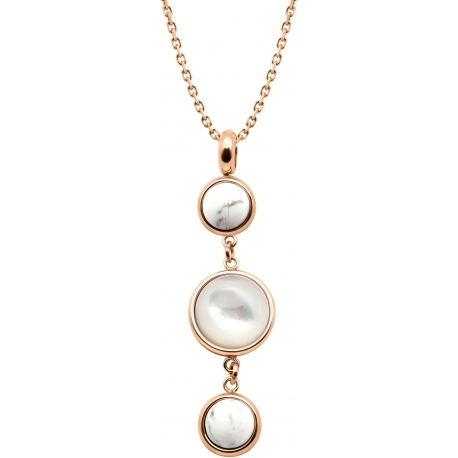 Collier en acier rosé - cabochon howlite  - nacre blanche - howlite - diamètre 8, 11 et 8mm -  45+10cm