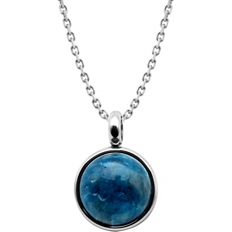 Collier en acier - cabochon apatite 14mm - 40+7cm