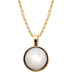 Collier en acier doré - cabochon nacre blanche 14mm - 40+7cm