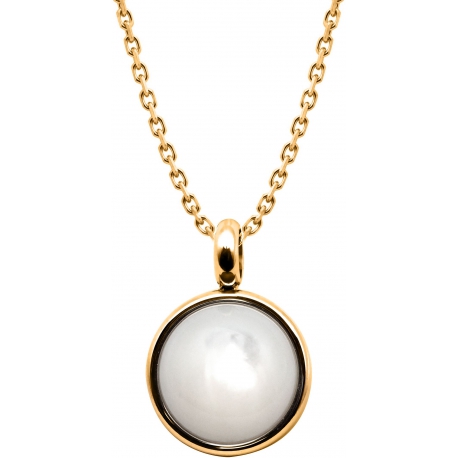 Collier en acier doré - cabochon nacre blanche 14mm - 40+7cm