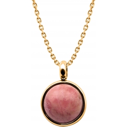 Collier en acier doré - cabochon rhodonite 14mm - 40+7cm