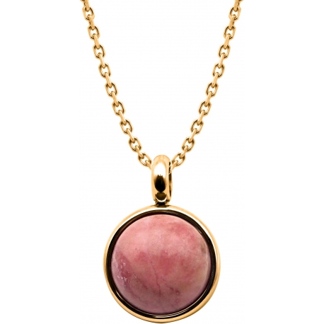 Collier en acier doré - cabochon rhodonite 14mm - 40+7cm