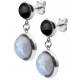 Boucles d'oreille en acier  - cabochon agate blue lace et onyx - diamètre 11 et 8mm