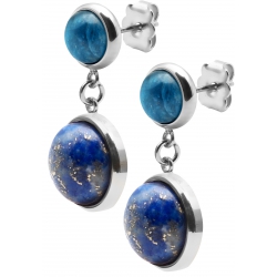 Boucles d'oreille en acier  - cabochon apatite et lapis - diamètre 11 et 8mm