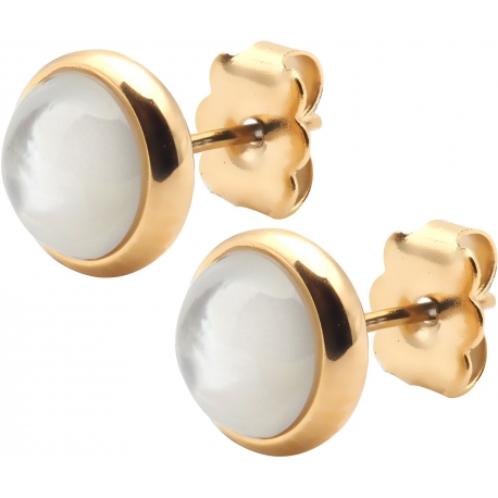 Boucles d'oreille en acier doré - nacre blanche  8mm